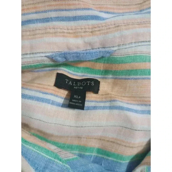 Talbots 100% Linen Tie‎ Hem Button Front Top Boxy Striped Petite XL - Picture 3 of 4